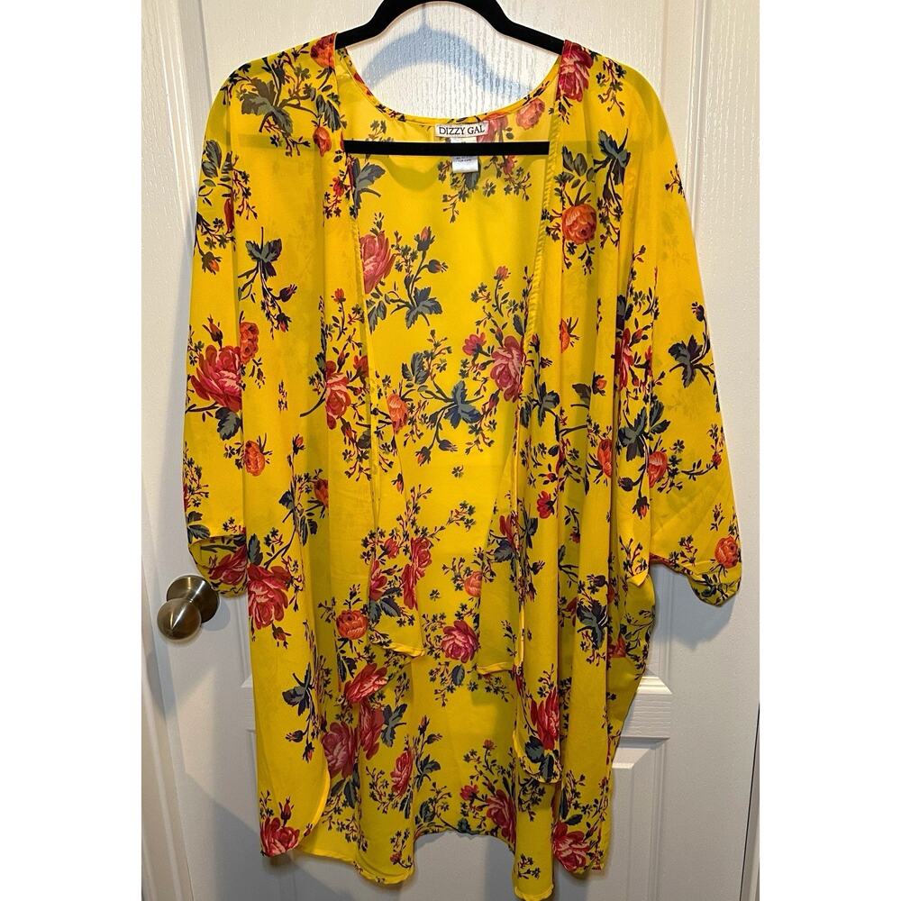 Dizzy Gal Size 3XL Floral Print Kimono Sleeve Cardigan Loose Cover up Blouse